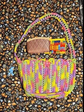 Handmade Multicolor Crochet Shoulder Bag with Flower Accent
